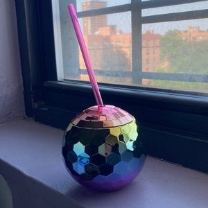 Multicolored Disco Ball Cup W/ Straw